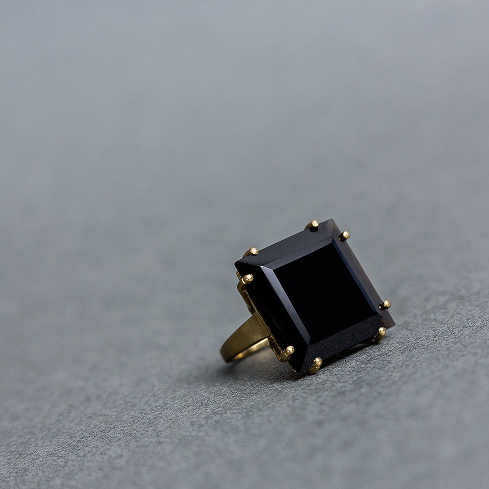 Gold Plated Sterling Silver Ring With Black Onyx